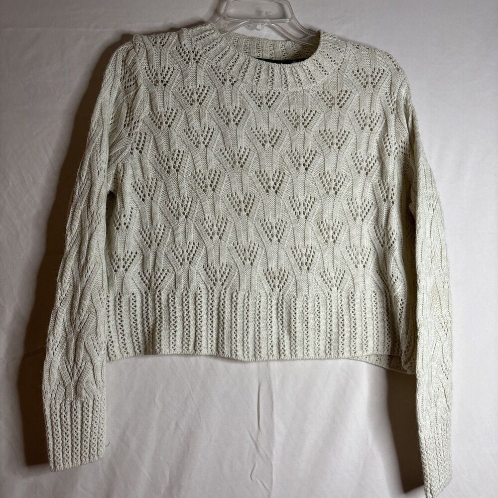 Topshop Women's Crop Pointelle Knit Pullover Sweater Ivory Cream Size 6
